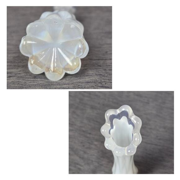 Vintage Fostoria Bud Vase Swung Art Glass 6.5" Whtie Opalescent Ruffled Ribbed - Picture 6 of 9